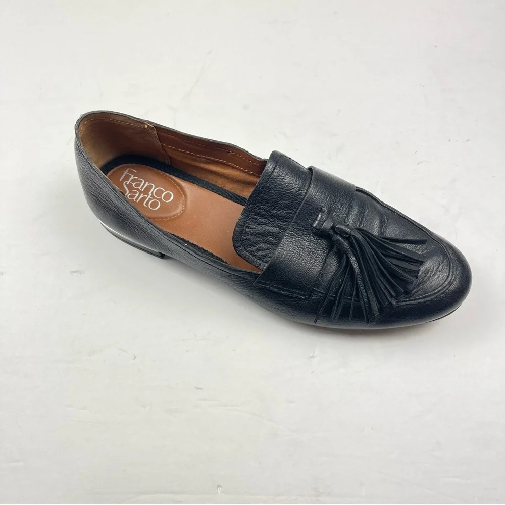 Franco Sarto Brixley Soft‎ Black Leather Tasseled Loafers Flats Size 7.5 Preppy