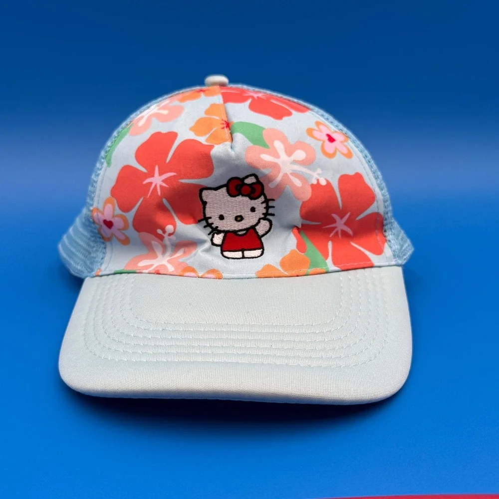 Hello Kitty Floral Trucker Hat, Women's Blue Hawaiian Sanrio‎