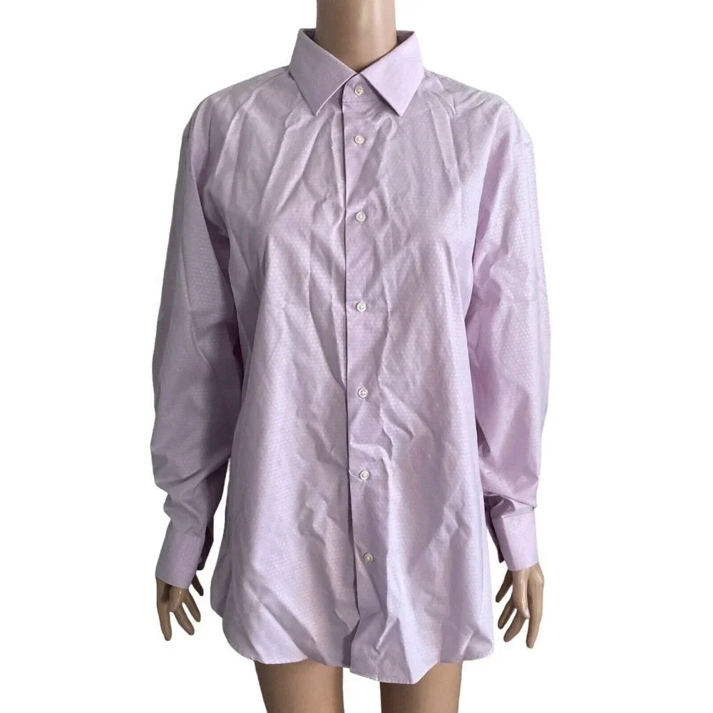 Nordstrom Shirt Mens Size 15.5 32-33 Non Iron Purple Bloom Diamond Dobby