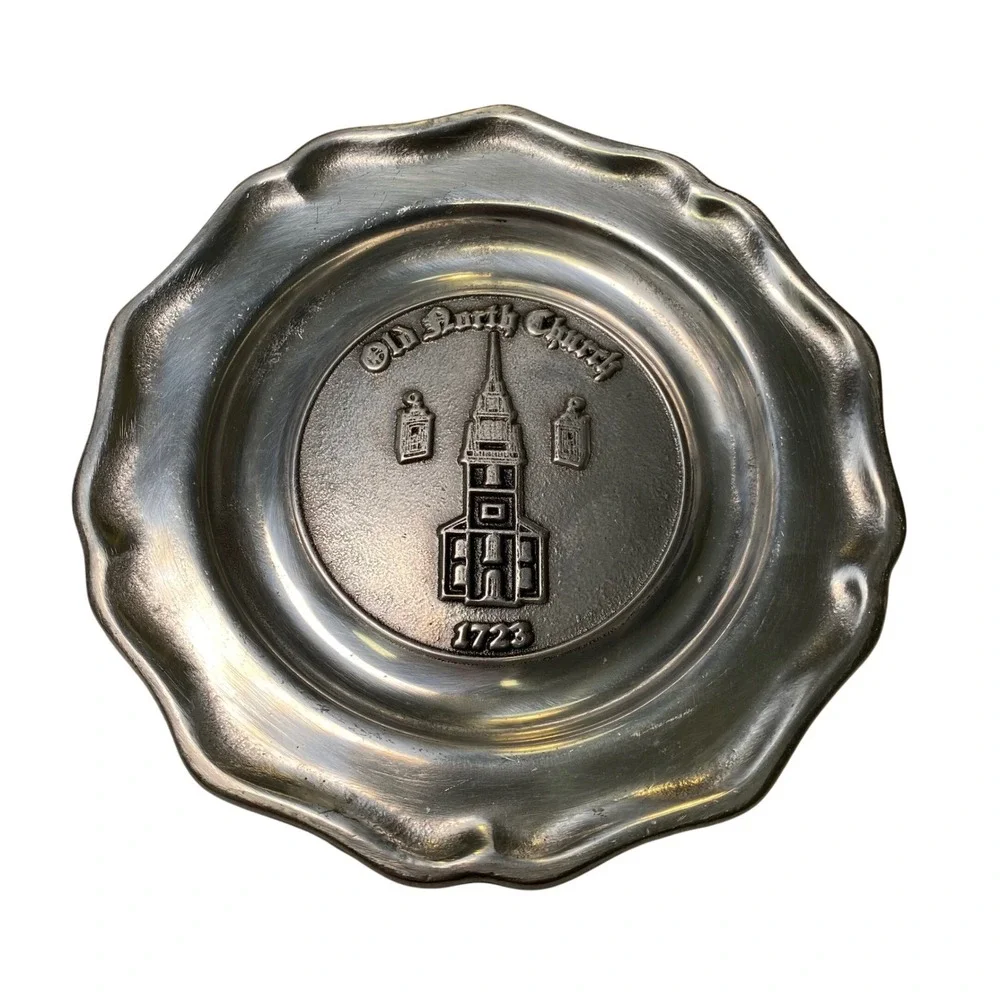 Pewtarex Old North Church 1723 Pewter‎ Plate Scalloped York PA Trinket Dish 6in