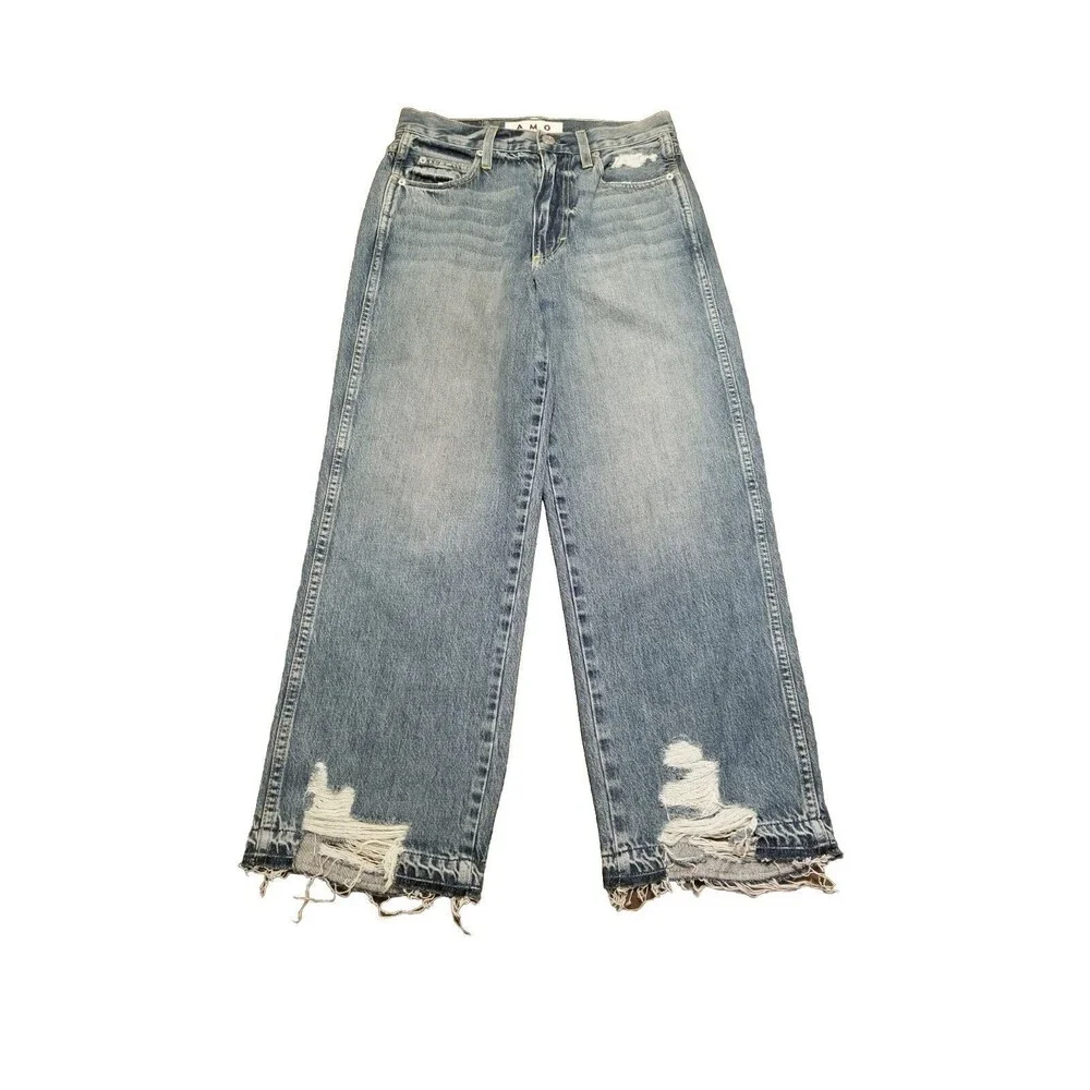 AMO Sophie Crop Jeans Women 25 Runaway Destroy Fray Hem Anthropologie (28x26.5)