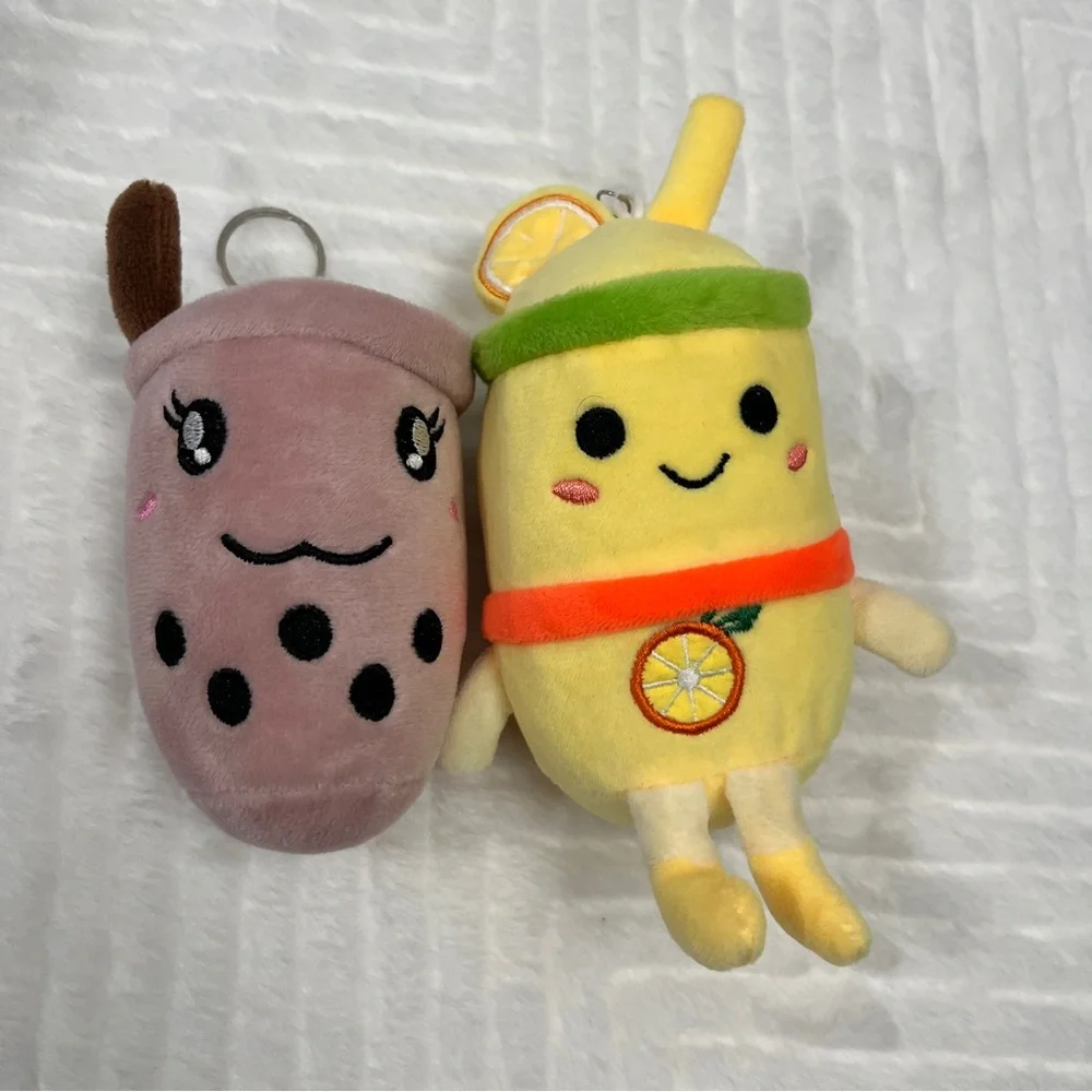 Plush Bubble‎ Tea Boba Tea Yellow Lemon Pink Keychain