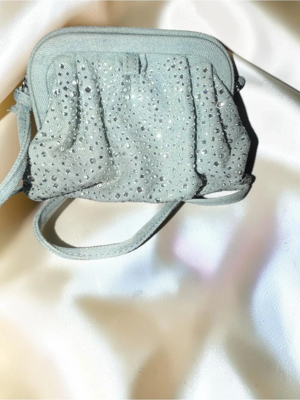 Zara Gray Rhinestone Sparkle Mini Shoulder Bag Evening Purse