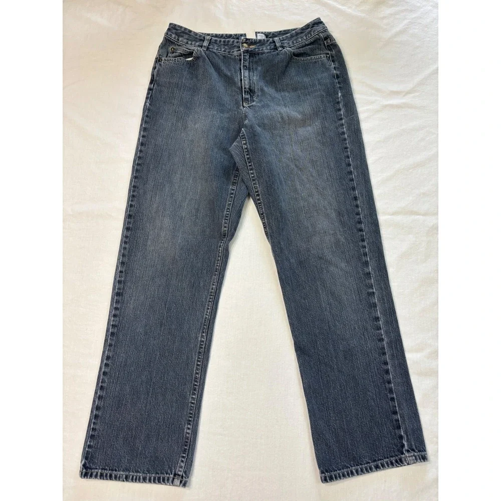 Liz Claiborne Straight Leg Jeans Dark Wash High Rise 100% Cotton Blue Denim 12