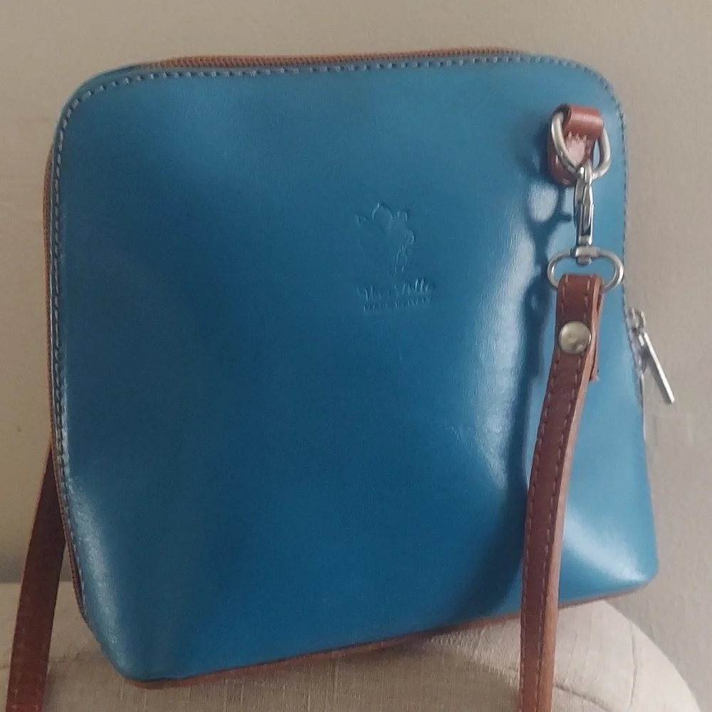 VERA PELLA Italian Leather Blue Mini Cross Body Bag Purse