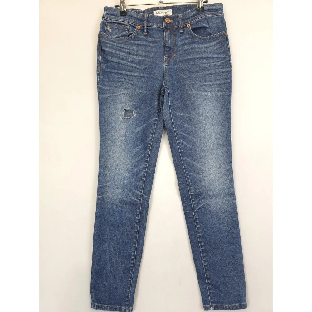 Madewell Skinny Skinny‎ Jeans Women 30 Blue Distressed Stretch Denim Mid Rise