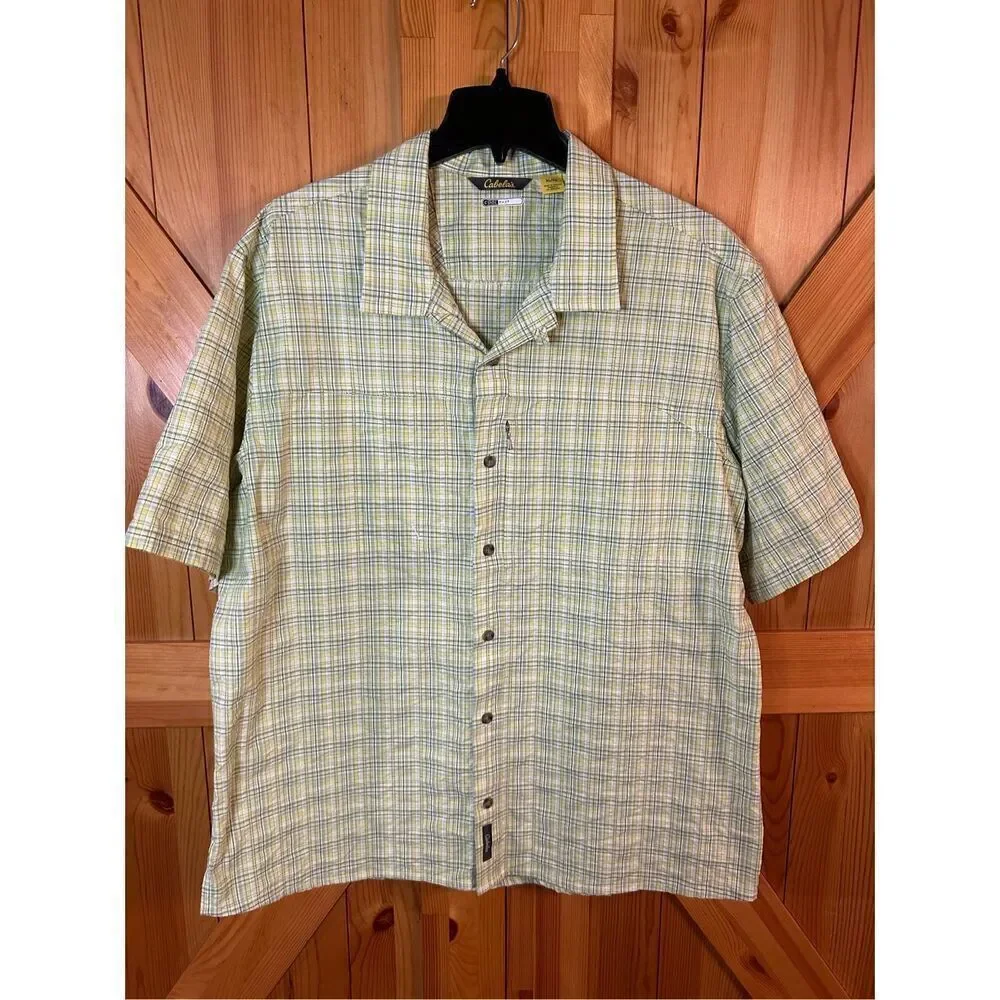 Cabela’s Cool Max Men’s Button Up Short Sleeve Green Shirt Size XL (3988)