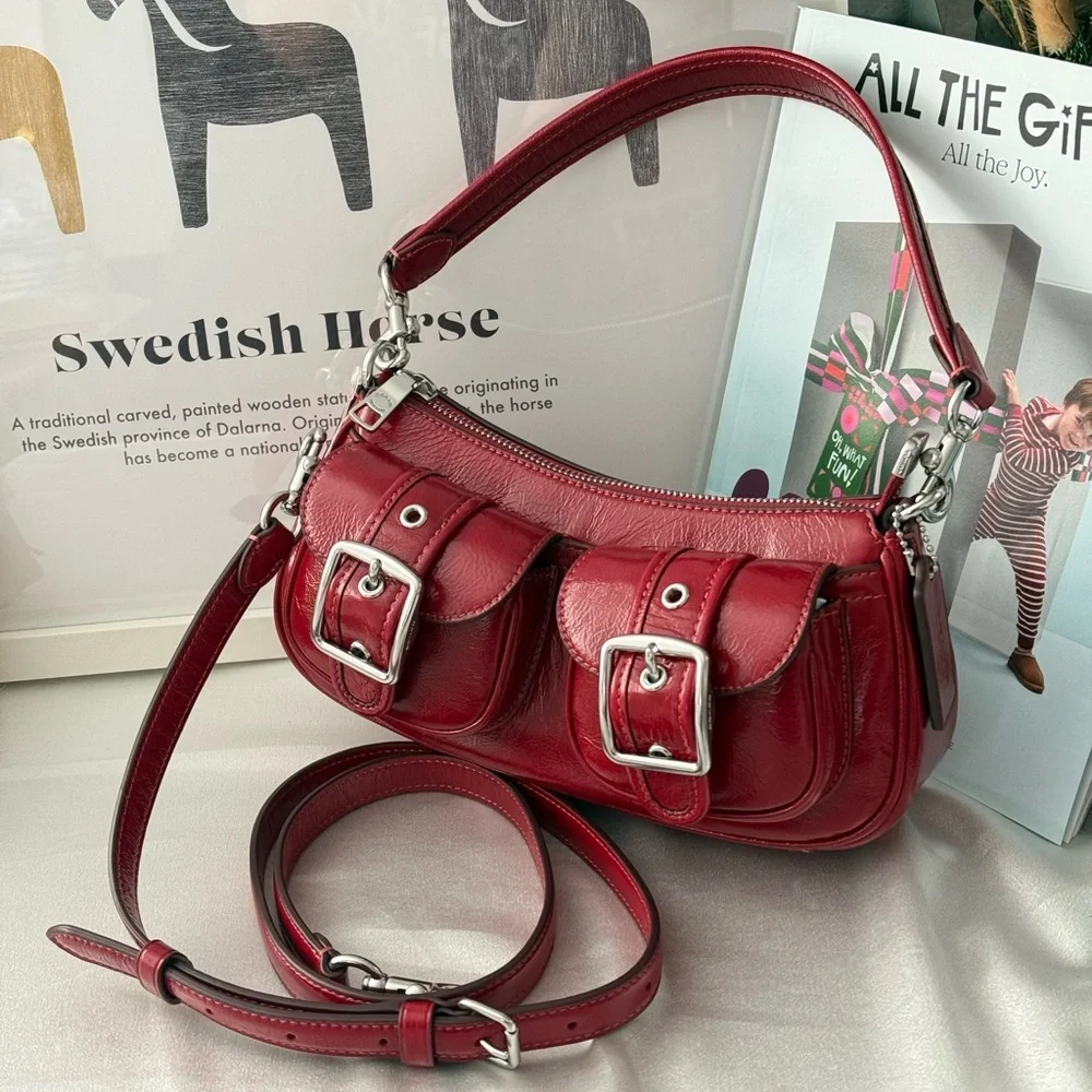 Coach Ashton Bag Crossbody In Leather/Silver/Dark Cardinal Red CBJ01