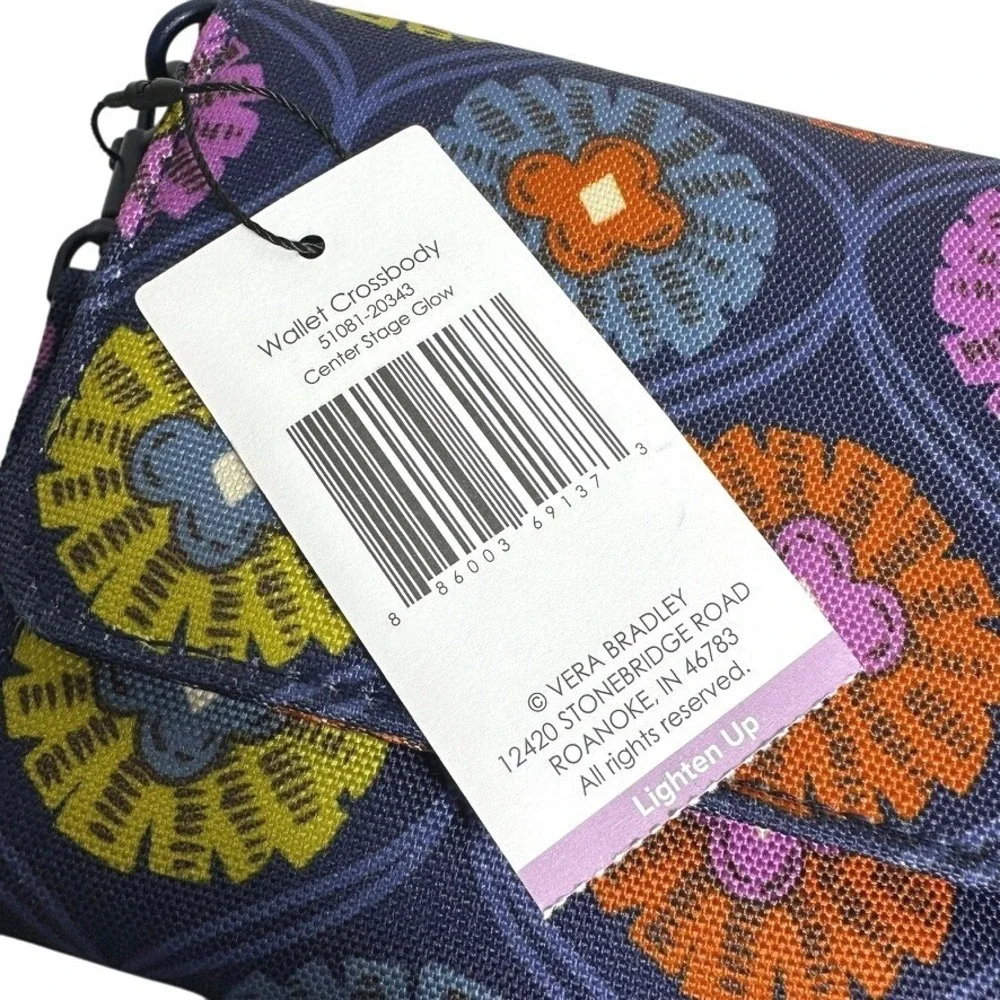 Vera Bradley Center Stage Glow Wallet Crossbody Blue Orange‎ Yellow Purple NWT