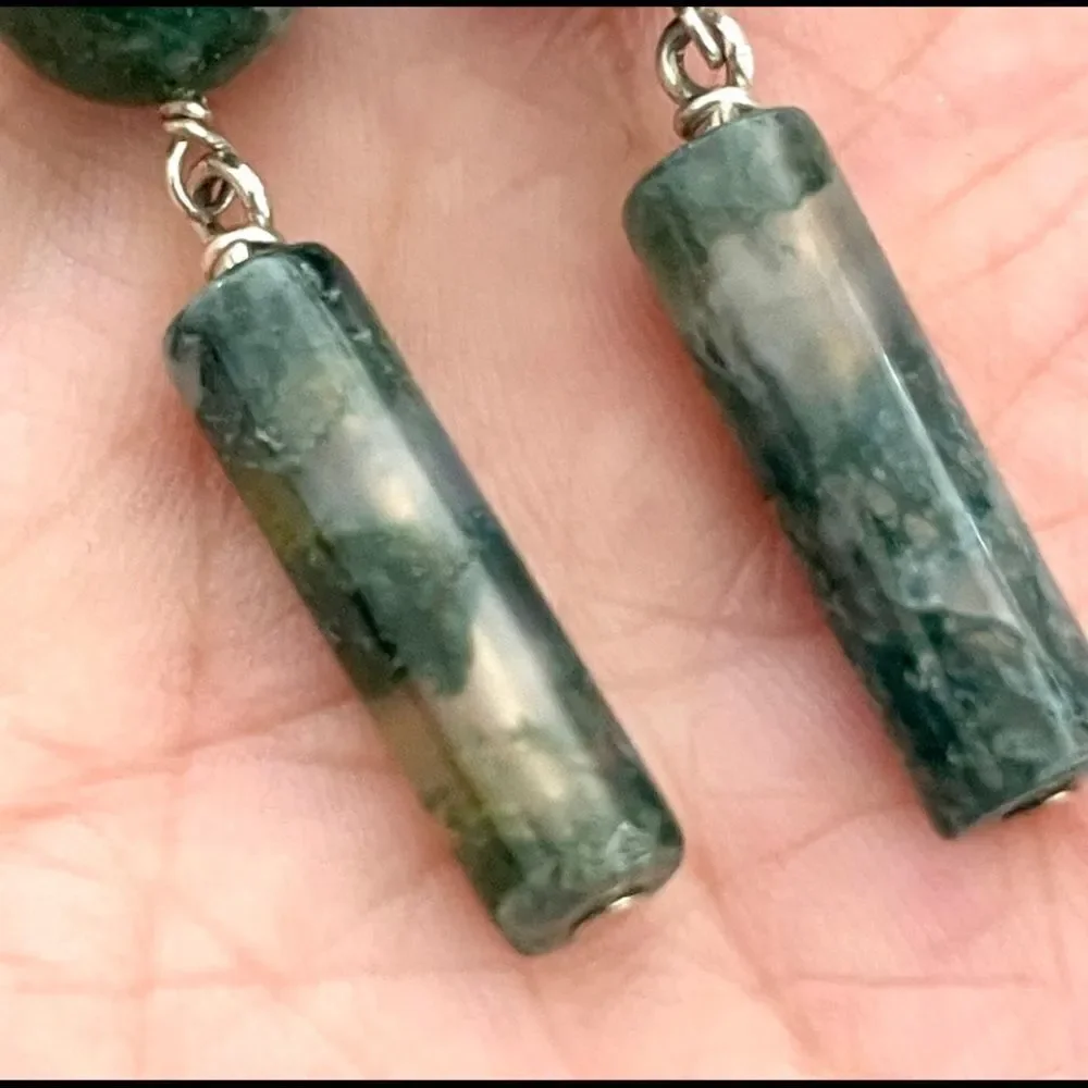 silver   Green moss agate earrings sterling silver