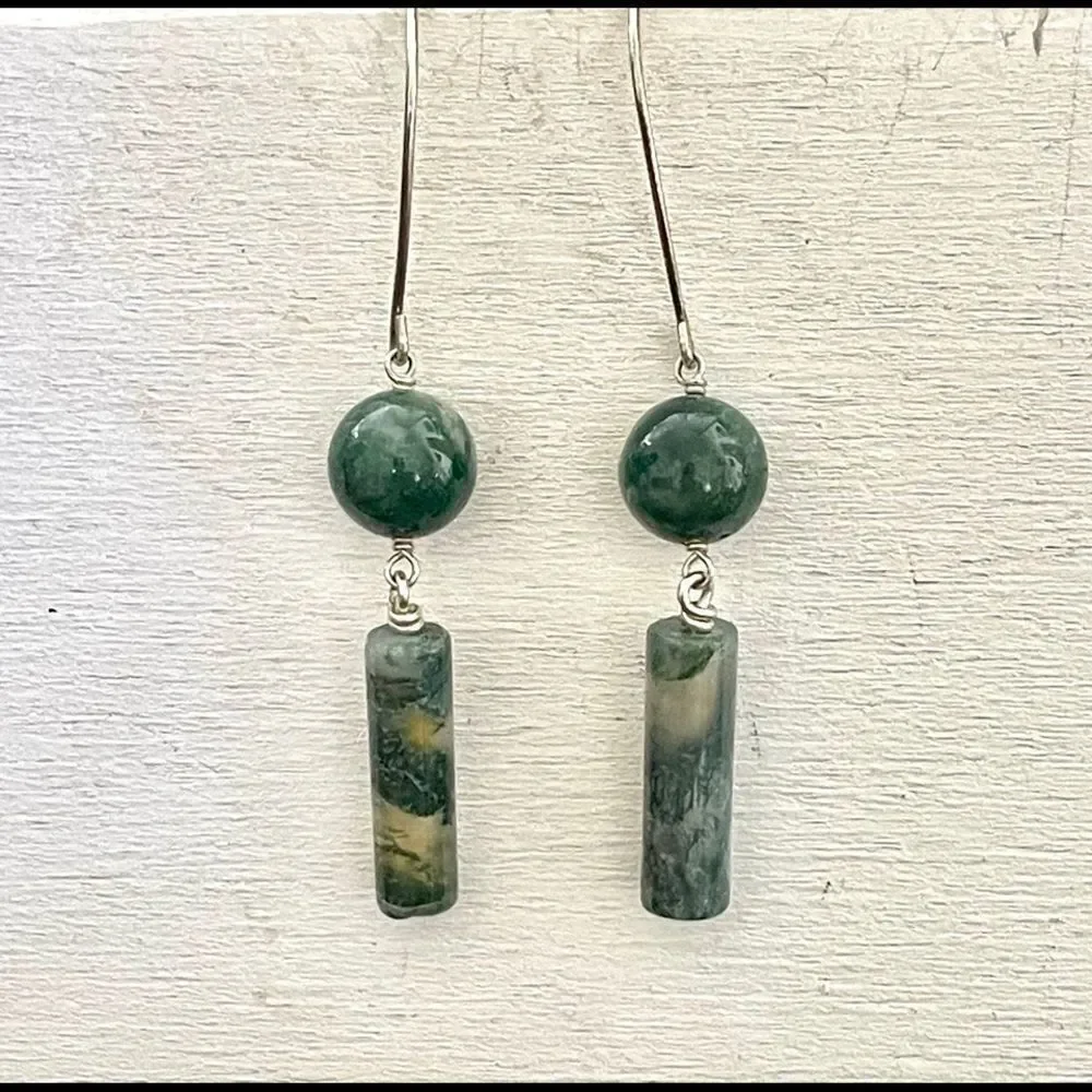 silver   Green moss agate earrings sterling silver
