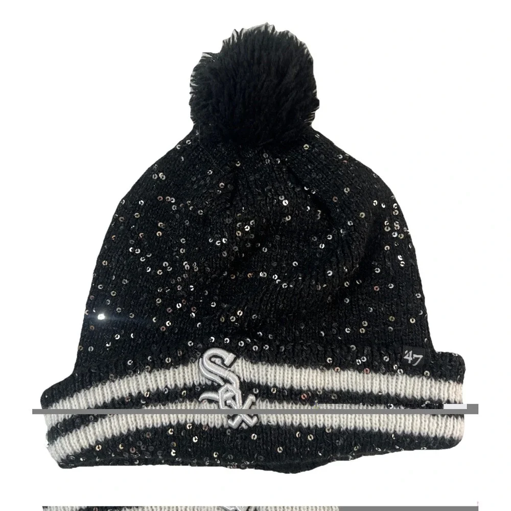 Chicago White‎ Sox 47 Brand Knit Beanie Black Glitter One Size Womens MLB
