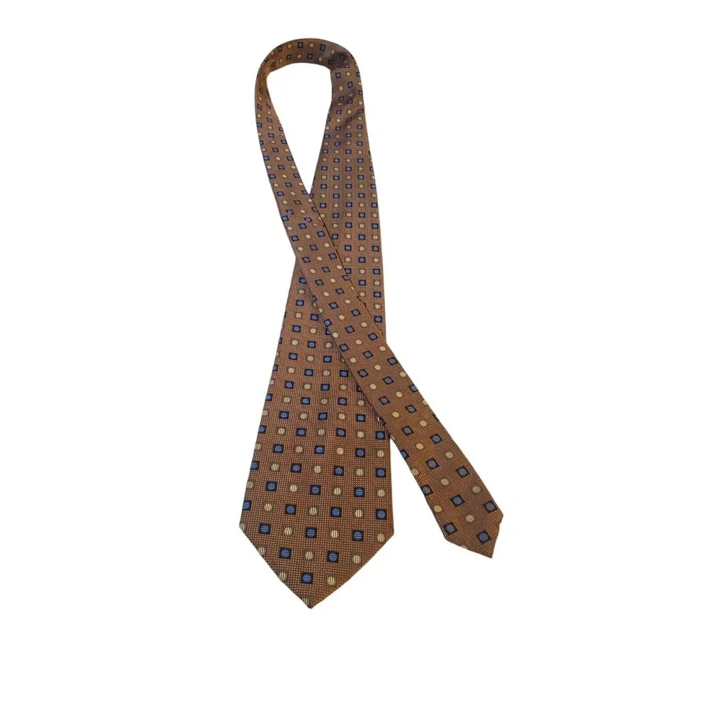 Fusion Handmade Neckwear Bronze Blue Men's Neck Tie‎ 100% Silk Geometric Luxury