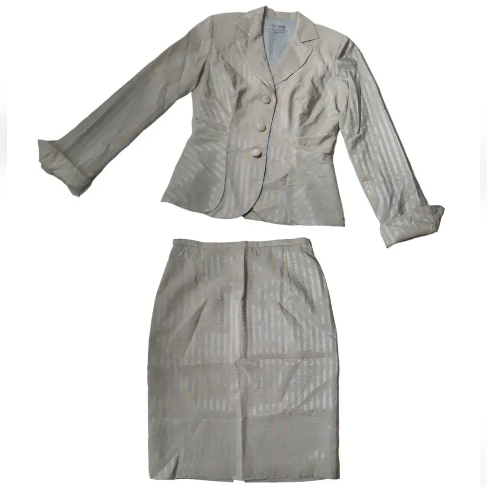 KAY UNGER Vintage Mint‎ Green/Cream Adorable Blazer and Skirt Set Size 2