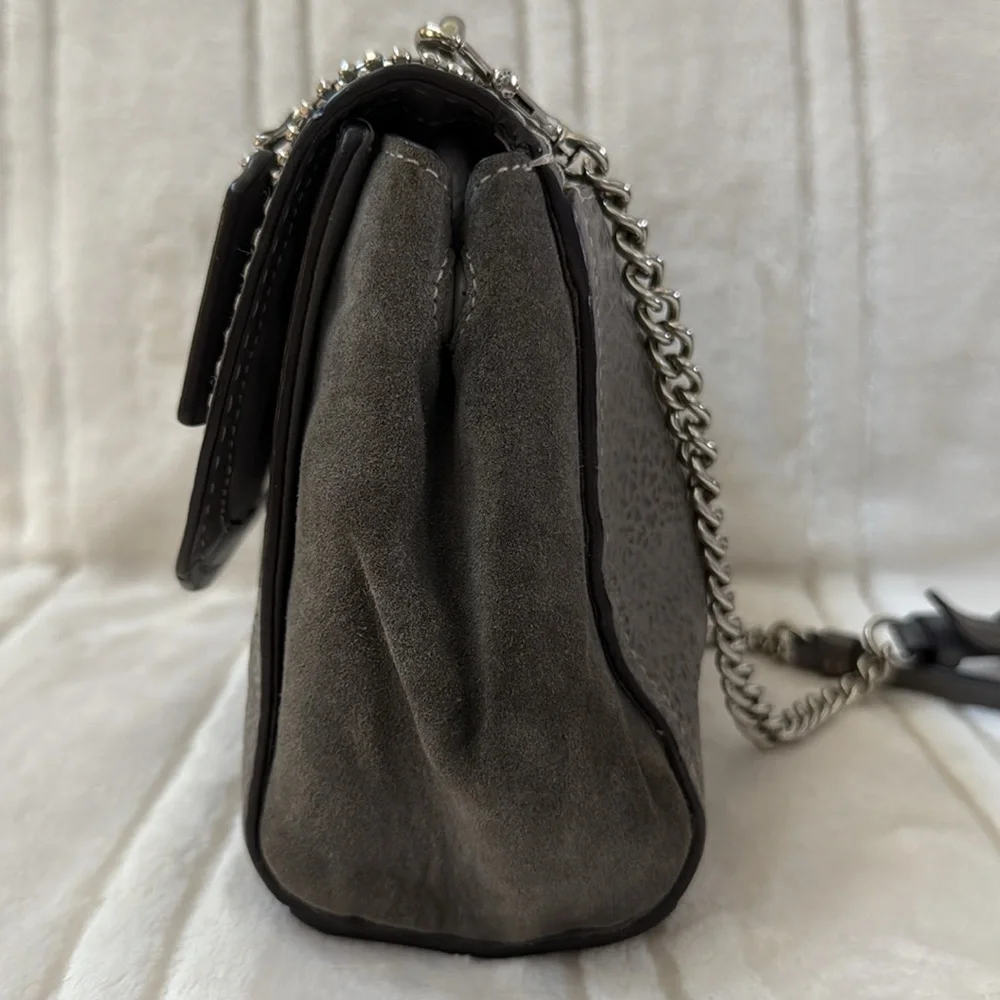 Coach Faye Leather Suede Crossbody Bag with Silver Chain Style F22349