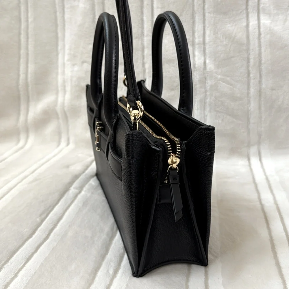 Halston Heritage H Jerry Classic Black Embossed Pebble Crossbody Satchel Bag