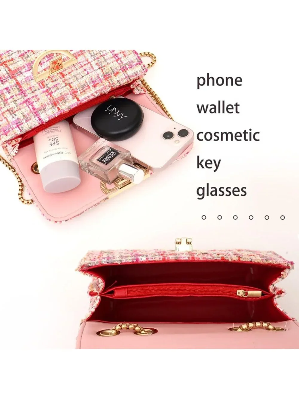 👜Women's Pink Travel Shoulder Bag Chain Quilted Crossbody Evening Clutch