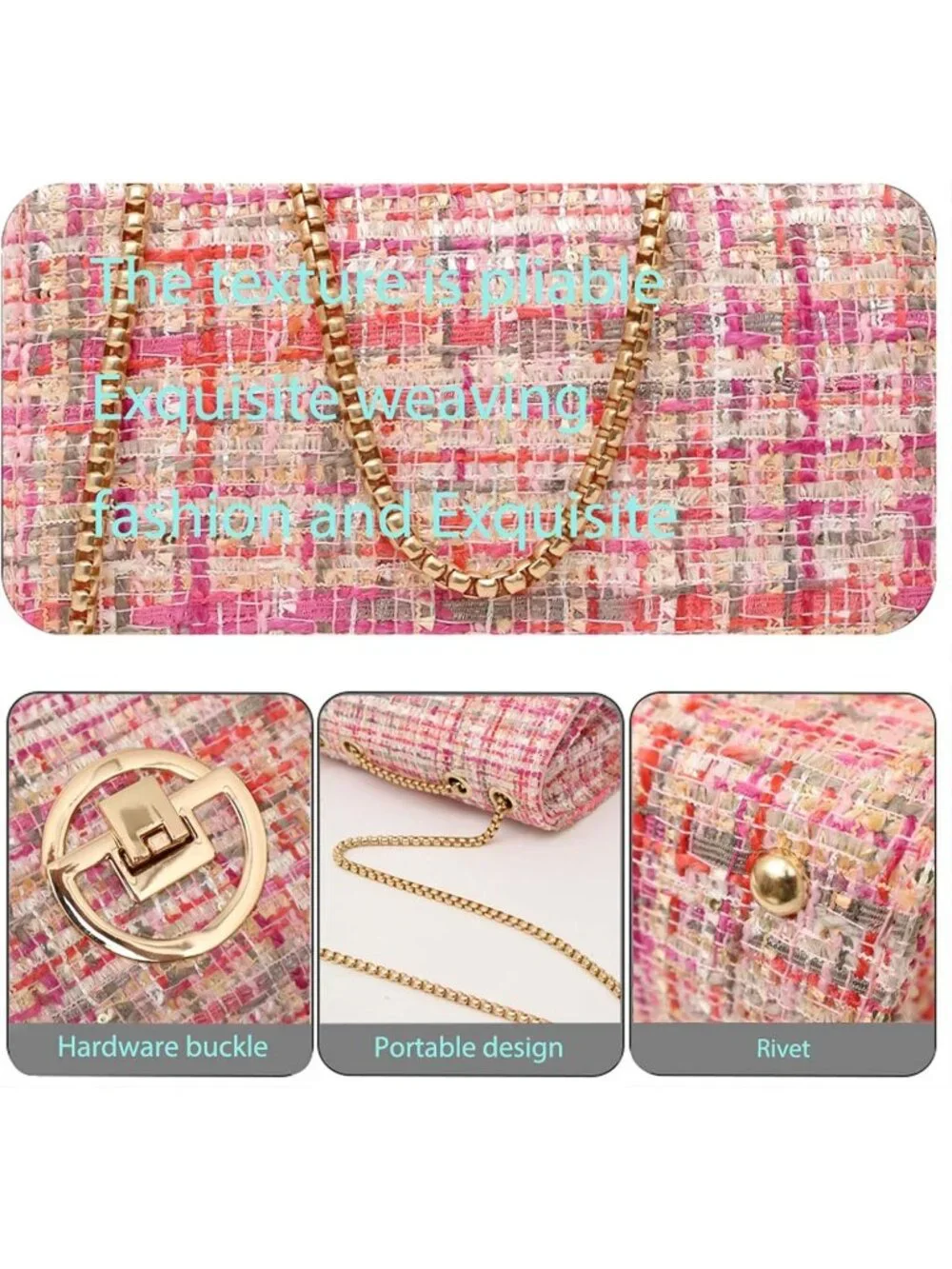 👜Women's Pink Travel Shoulder Bag Chain Quilted Crossbody Evening Clutch