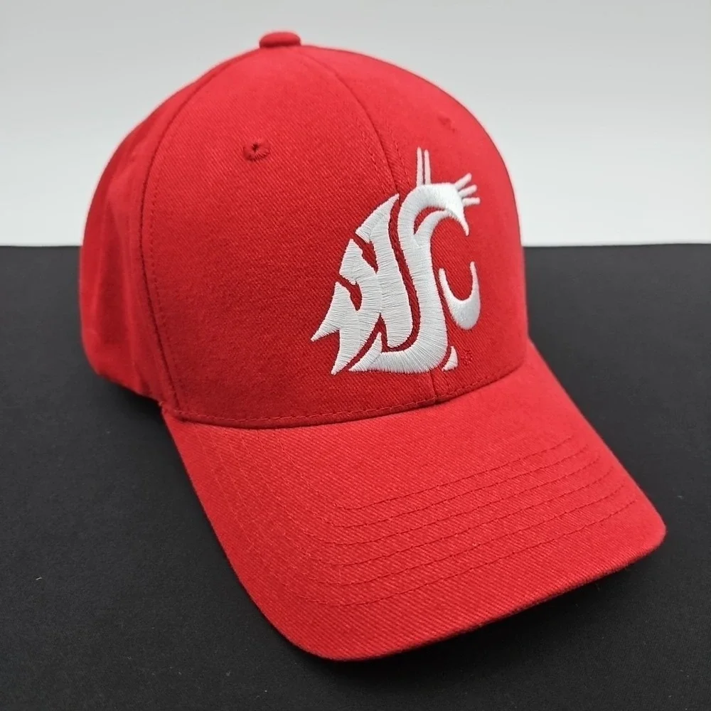 Washington State College WSC Cougars Red Baseball Cap Hat Embroidered NCAA Strap