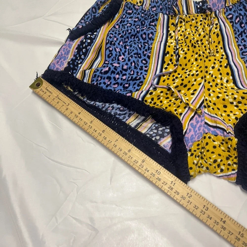 Peter‎ Alexander Mixed Animal Print Pajama Shorts Blue Yellow Fringe Medium