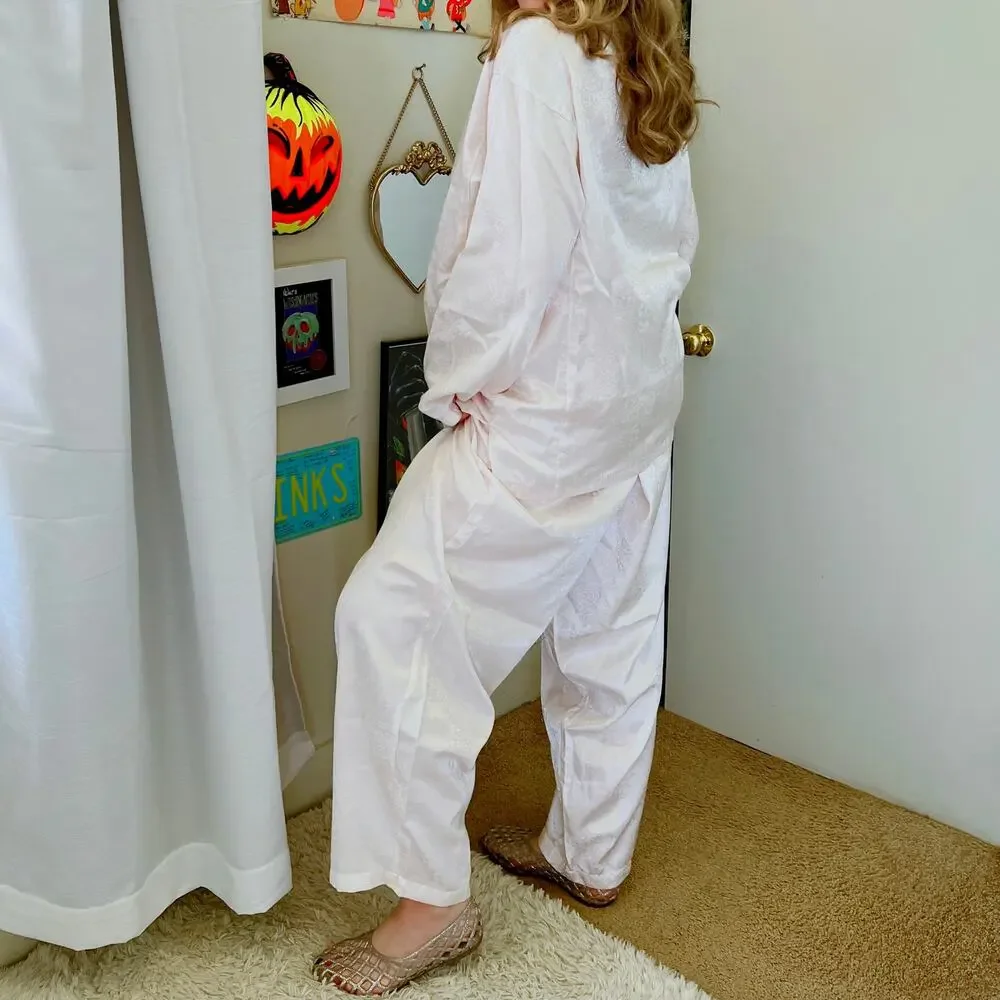 Vintage 90s Jaclyn Smith Pale Pink Satin Pajamas Plus Size XL 2X