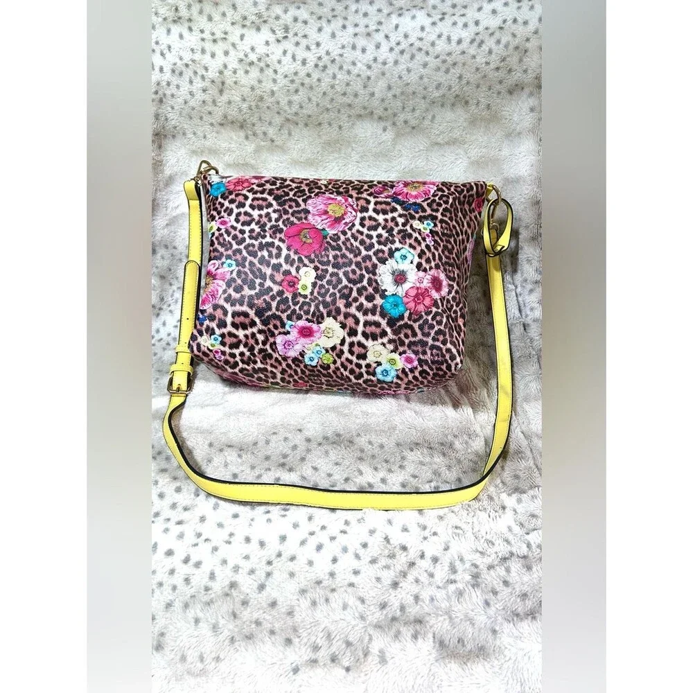 Leopard Floral Crossbody Bag in Yellow Pink Blue Multicolor Zipper