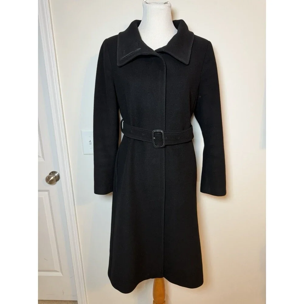 Vintage Burberry London Trench Coat US Size 10 Black Wool Cashmere Made In Italy