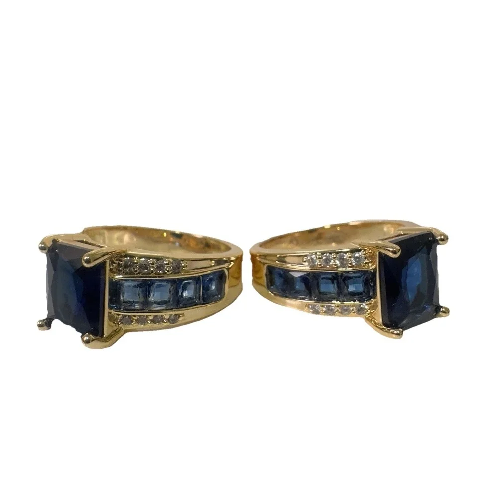 2 Yoursfs Rings Blue Stones Gold Tone Square Shape‎ Size 10 Costume Jewelry Gift