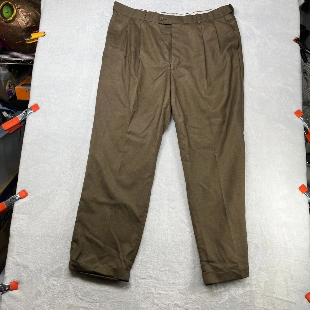 Greg Norman Pleated Dress Pants Men's Brown Cuffed Business Casual‎ - 39X29.5