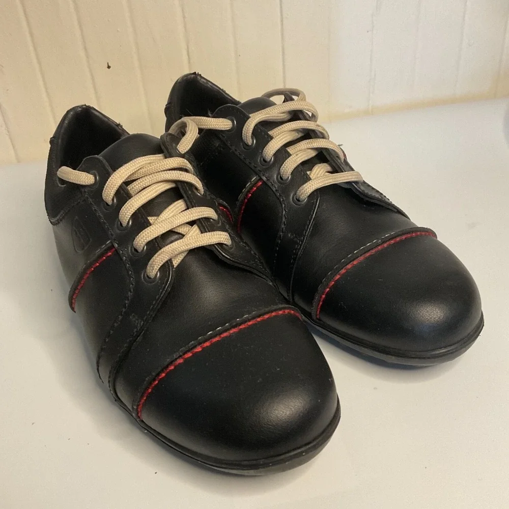 Bally Golf Shoes Shoes 27902 Black Leather Red/White Stitching‎ Women's 7.5
