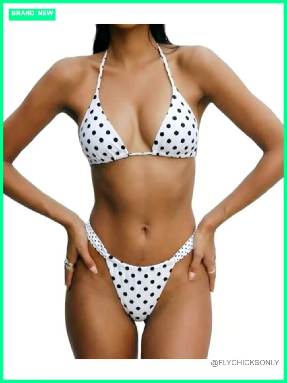 Women's 2 Piece Polka Dot Halter Triangle Bikini Set High Cut Swimwear
