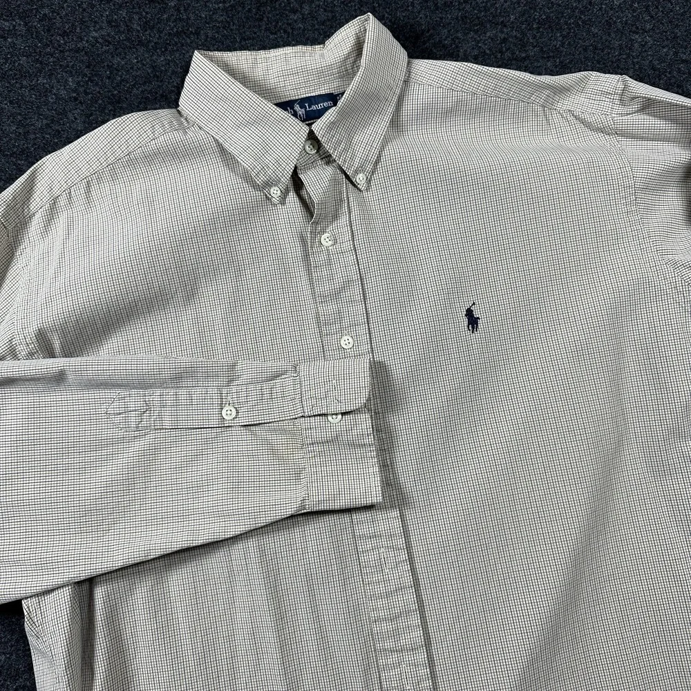 Polo Ralph Lauren Shirt Blake SZ L Tan White Striped Button Down Cotton‎ Relaxed