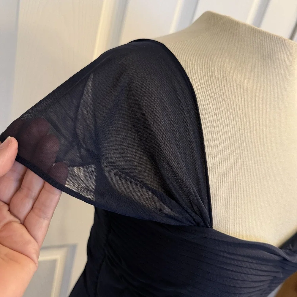 NWT Birdy Grey‎ Prom Bridesmaid Dress Maria Navy Blue MED Chiffon Formal Wedding