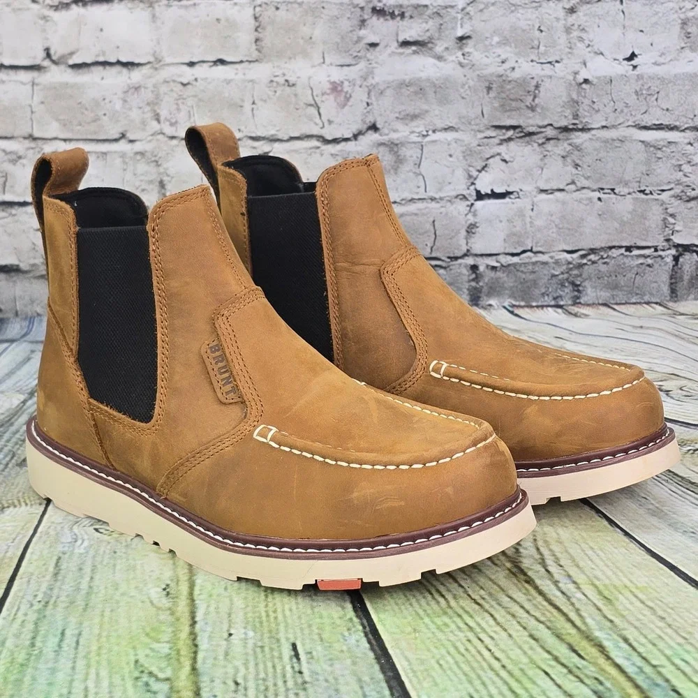 Brunt Ohman Moc Toe NWP ST 1.0 Work Boots Mens 10.5 Tan Leather EH Soft Toe