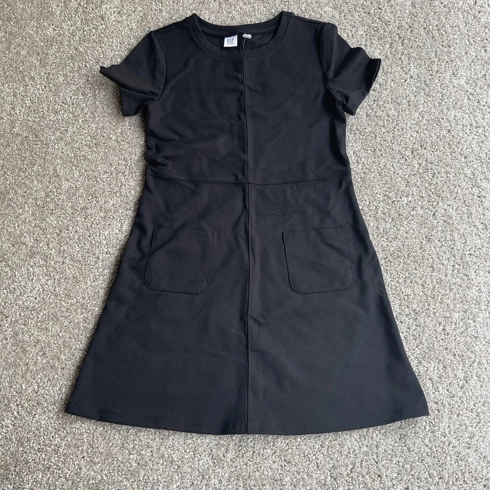 Gap Kids Dress Girls 10 Black Short Sleeve Knit A-Line Pockets Knee Length