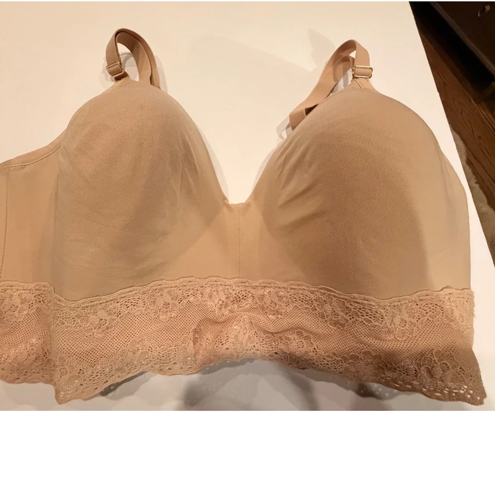 Natori Bliss Perfection Wireless‎ Contour Bra 36DDD Beige Lace 723154
