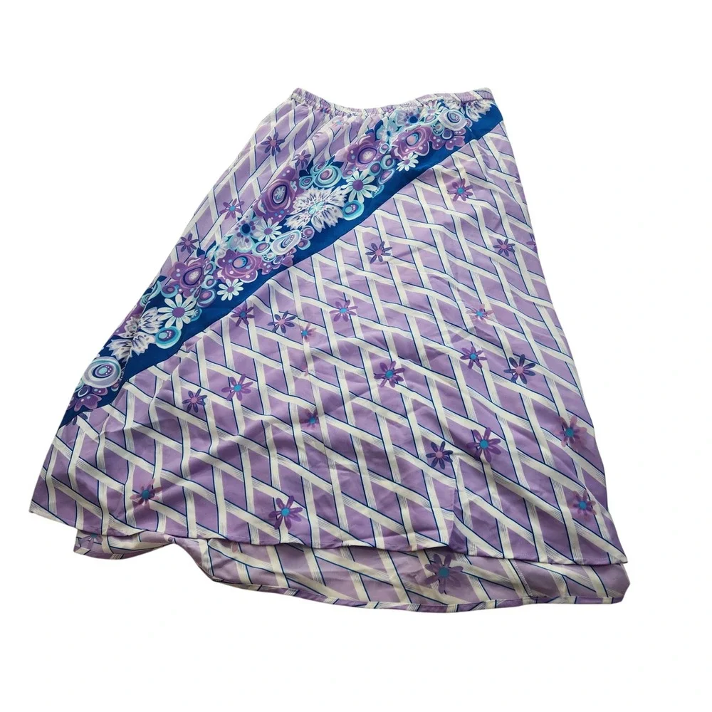 NEW Bob Mackie 2X Wearable‎ Art Purple Floral Lattice Maxi Skirt Cottagecore NWT