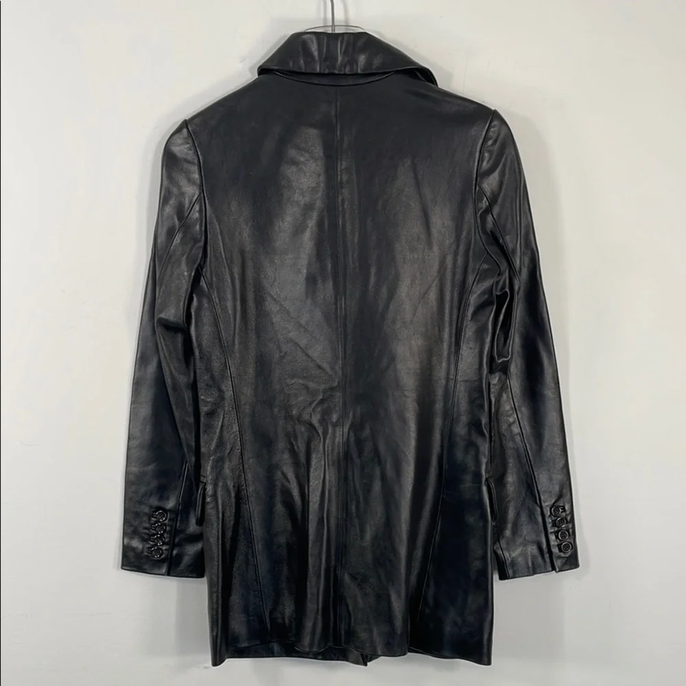 b+ab Black 100%‎ Genuine Leather Blazer Jacket Horse Print Lining Size 38