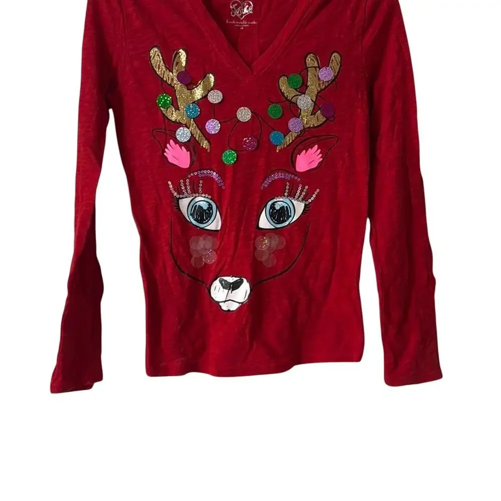 Rudolph Justice‎ Red long sleeve shirt Girls Size 14
