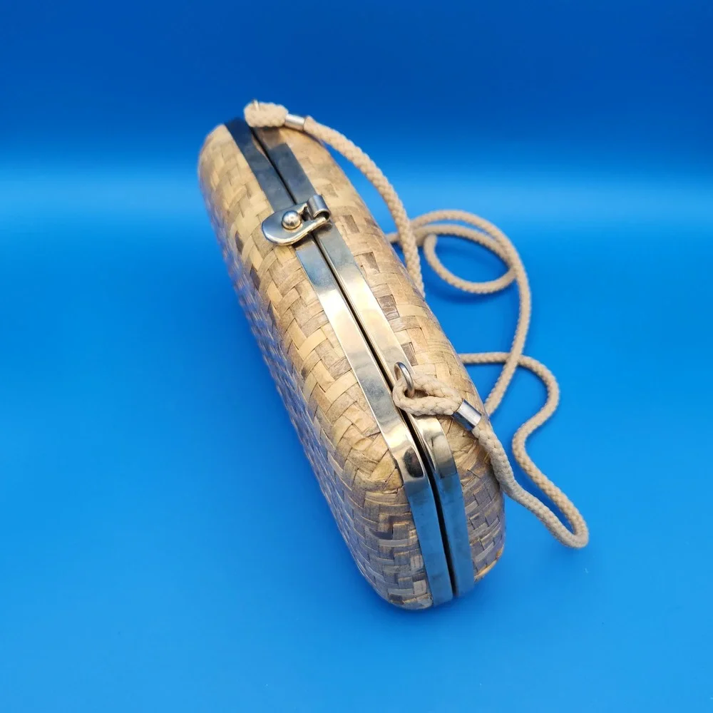 Vintage Retro‎ Woven Wicker Rattan Basket style Purse Crossbody Shoulder Bag