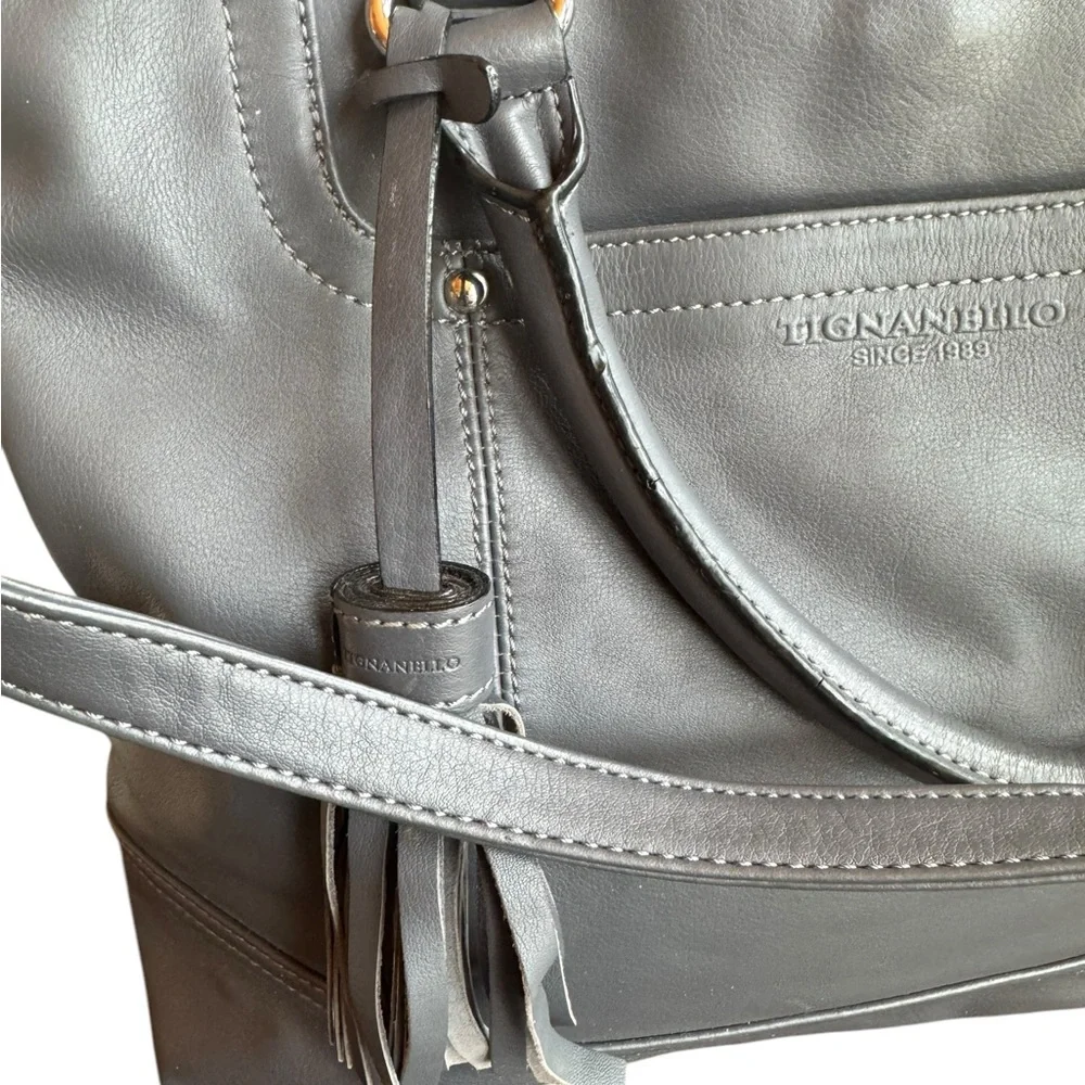 Tignanello Gray Leather Tote‎ Bag