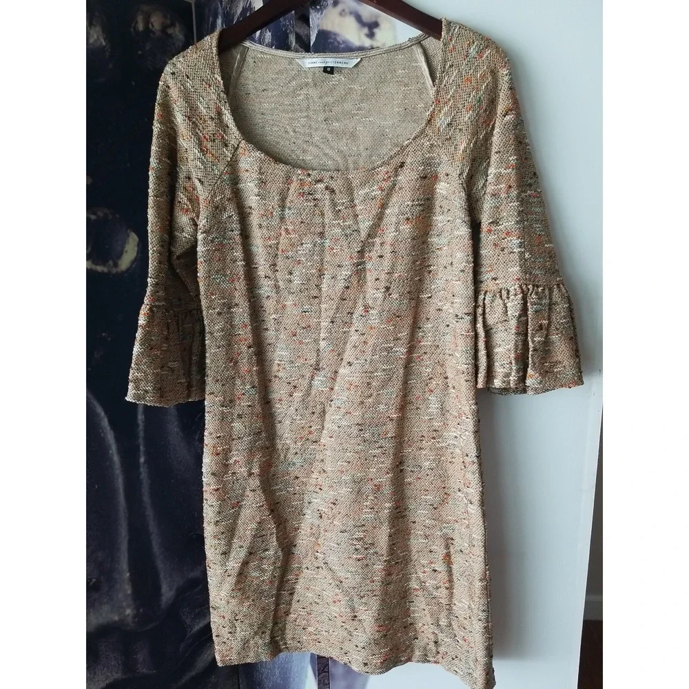 DIANE von FURSTENBERG Women's 3/4 Sleeve SENS Cotton Blend Boucle Sheath Dress 8
