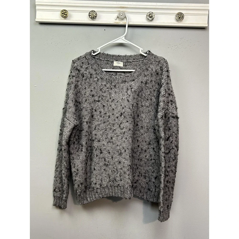 Wallace J. Crew Sweater Womens Large Gray Chunky Wool Blend Marled Knit