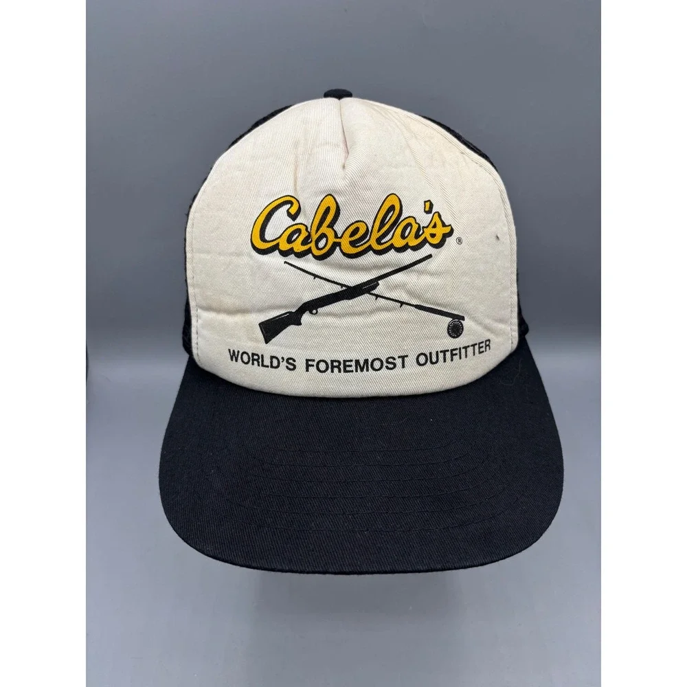 Vintage Cabelas Trucker Hat Snapback Mesh Black Cream Fishing Hunting Cap Taiwan