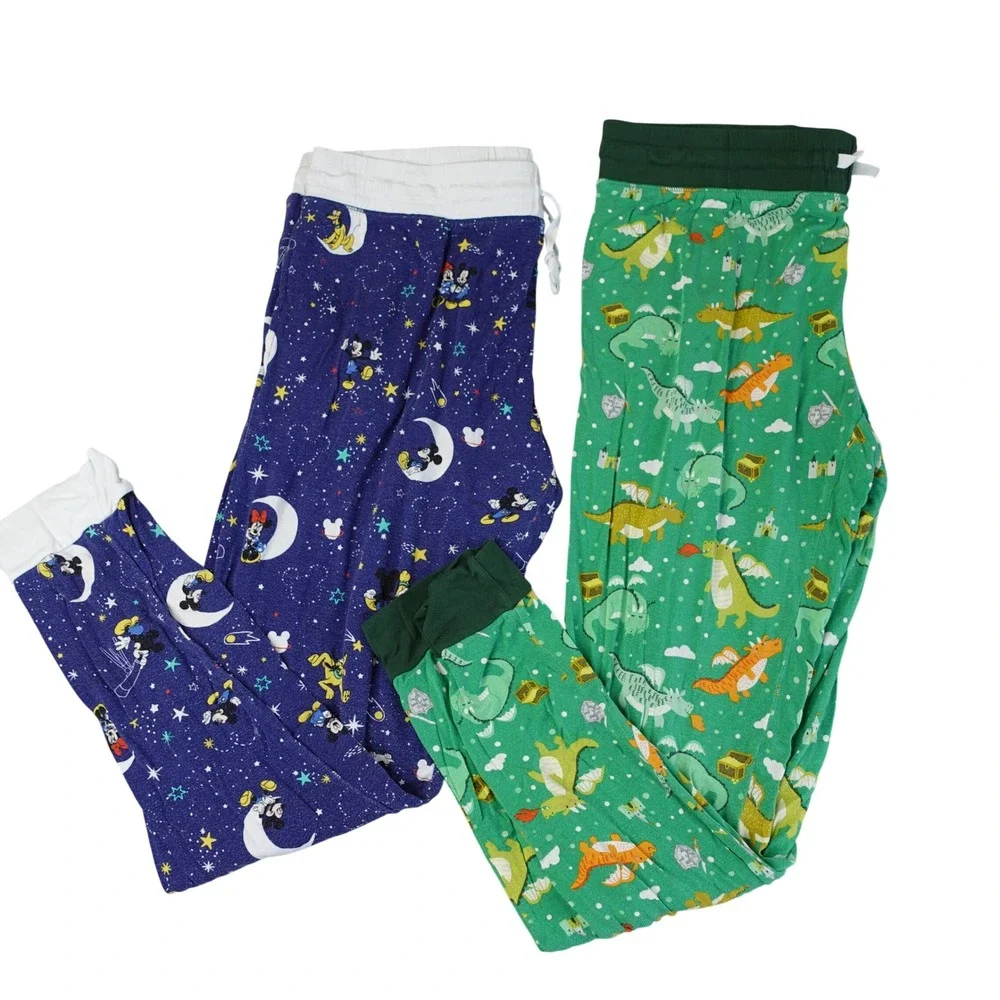 Little‎ Sleepies PJ Pants Womens M Bamboo Blue Disney Mickey Green Dragon 2 Pair