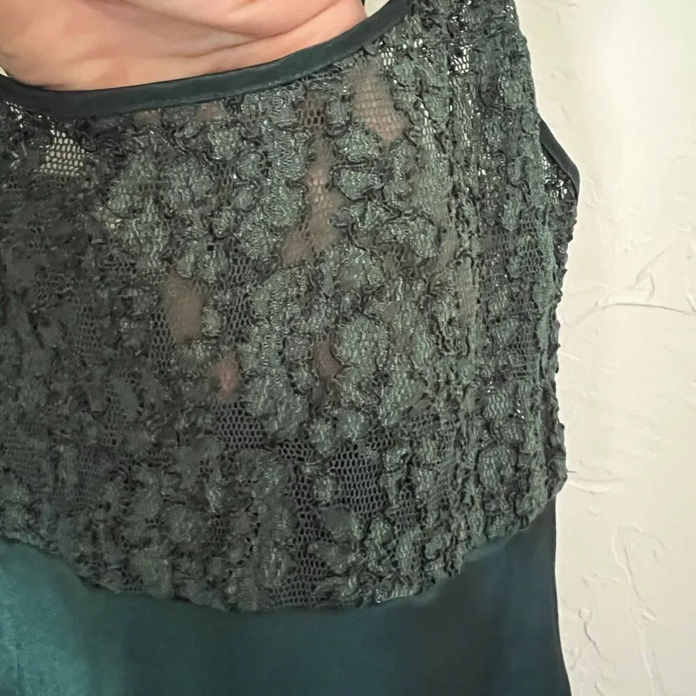 Vintage Victoria's Secret Dark Green Satin Lace Slip Dress Gold Label Size Small