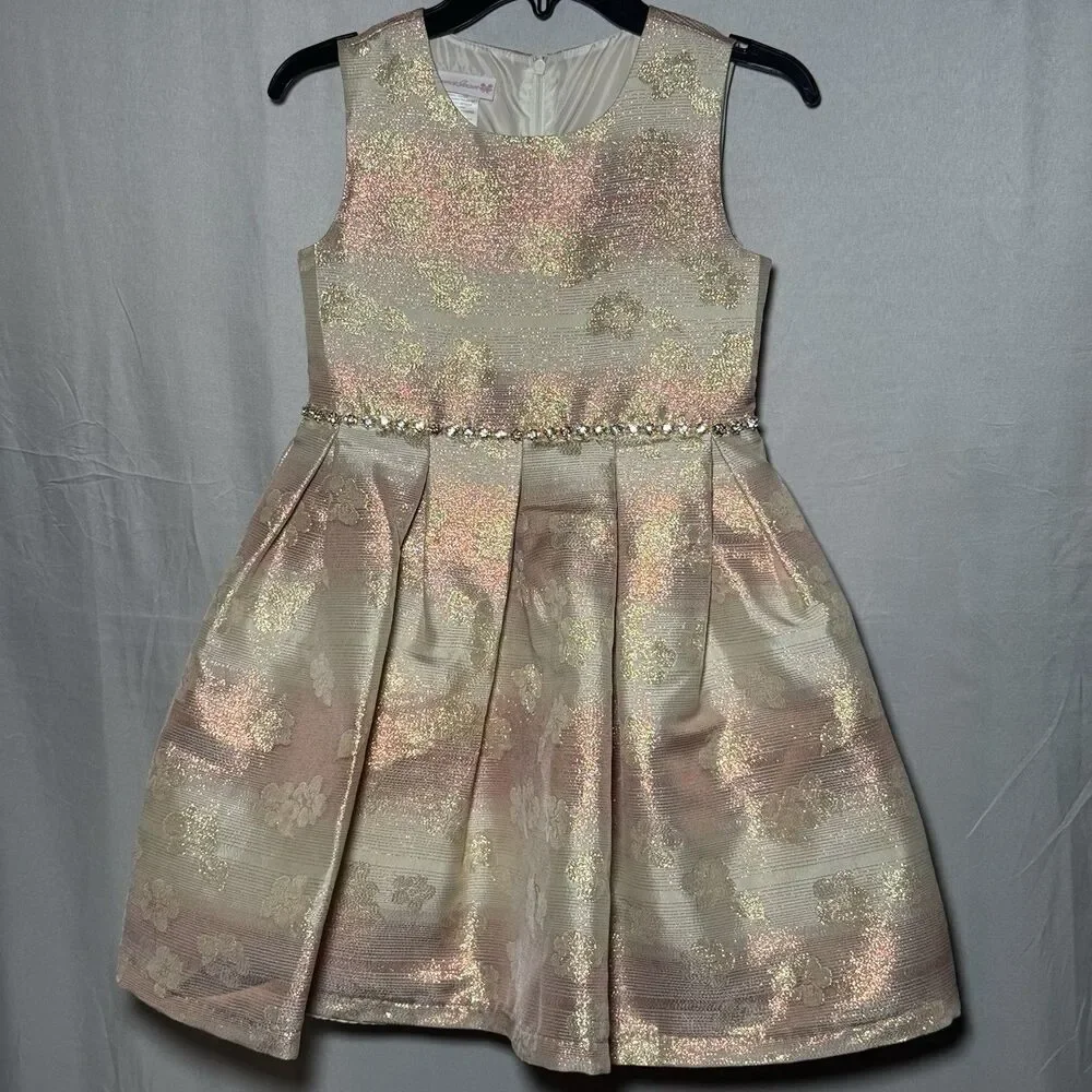 Bonnie Jean Girls Size 8 Metallic Floral Dress Holiday Party Wedding Church