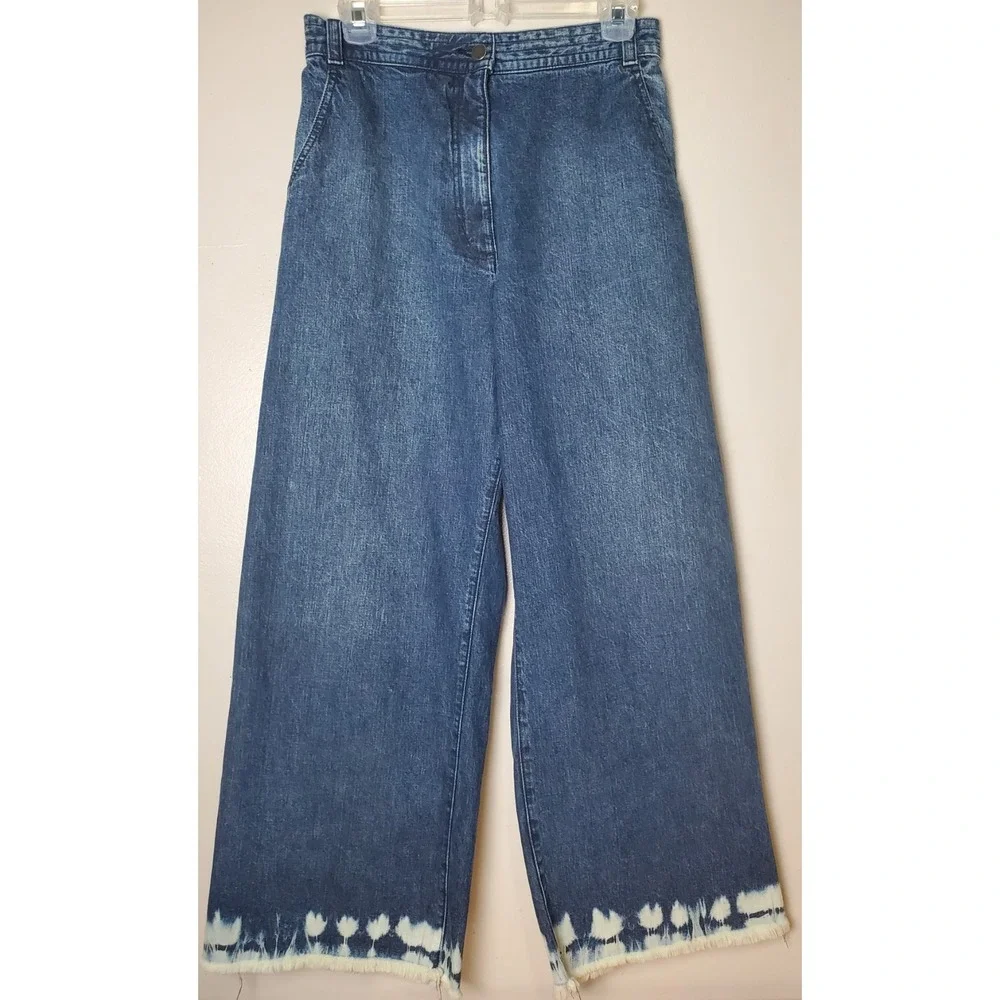Rachel Comey Tie Dye Dip Wide Leg High Rise Frayed‎ Hem Boho Hippie Festival 6