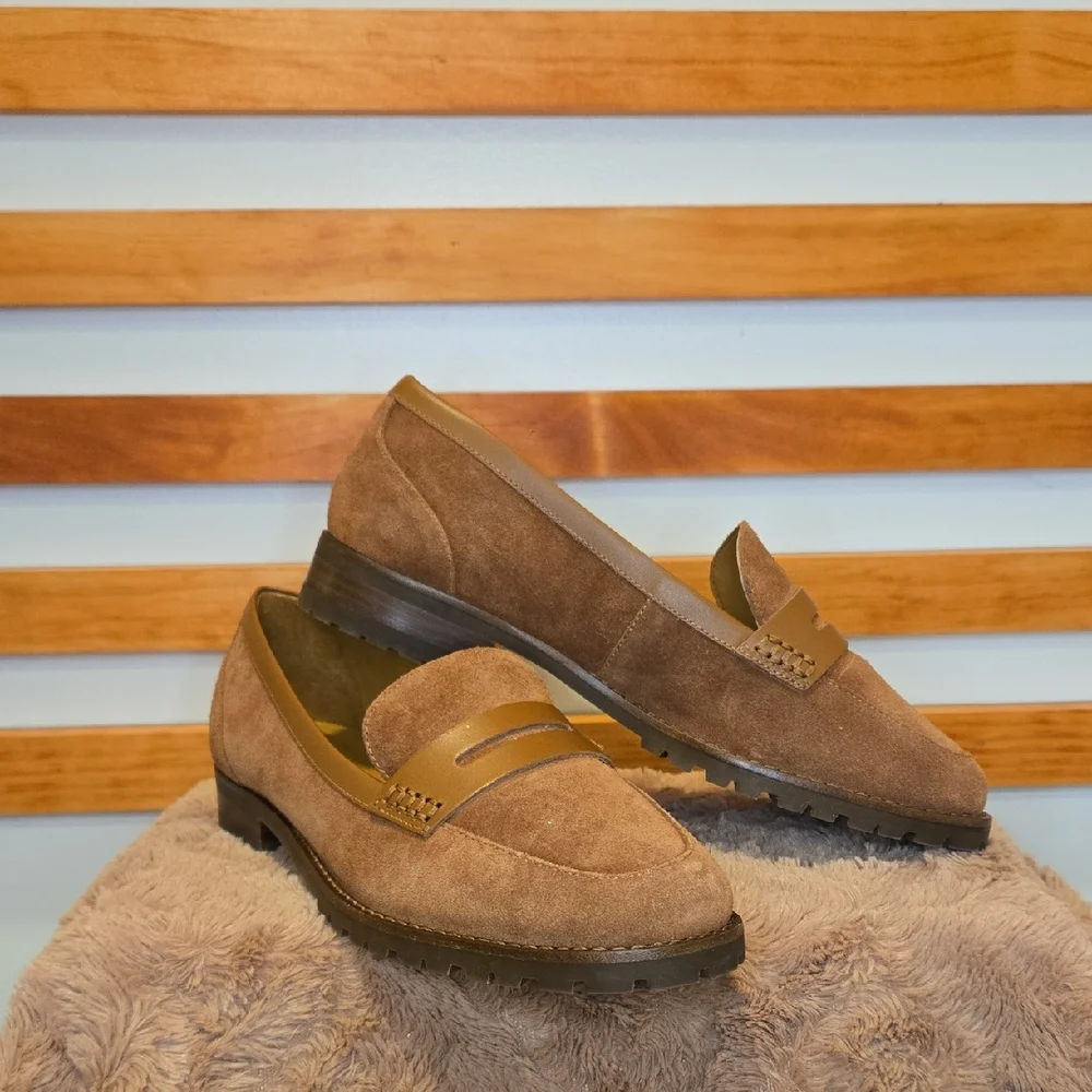 Talbots Brown Suede Penny Loafers Lug Sole Women’s 6.5