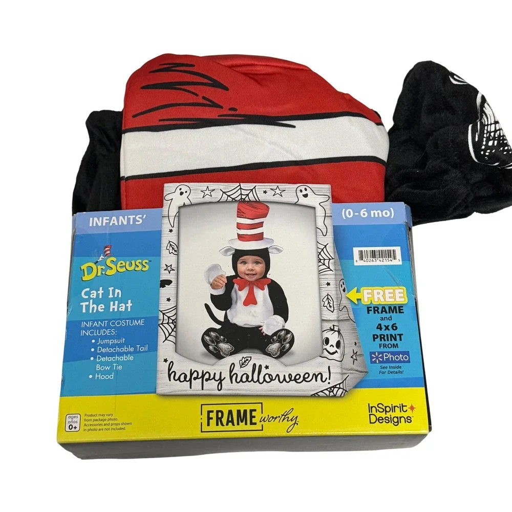 Dr Seuss Cat In The Hat Infant Costume Baby 0-6 Months Halloween Dress Up New‎